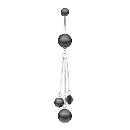 Multi-Chain Dangle Belly Ring 14G Pearl Coated Balls