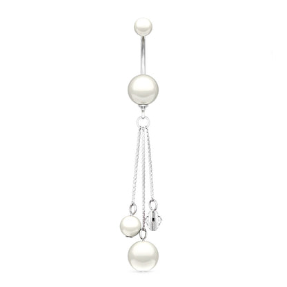 Multi-Chain Dangle Belly Ring 14G Pearl Coated Balls