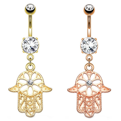 Hamsa Hand Dangle Belly Button Ring 14G 316L Surgical Steel