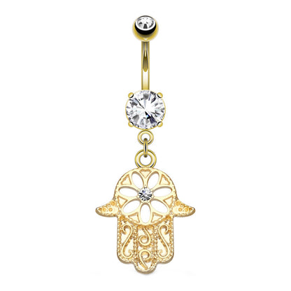 Hamsa Hand Dangle Belly Button Ring 14G 316L Surgical Steel