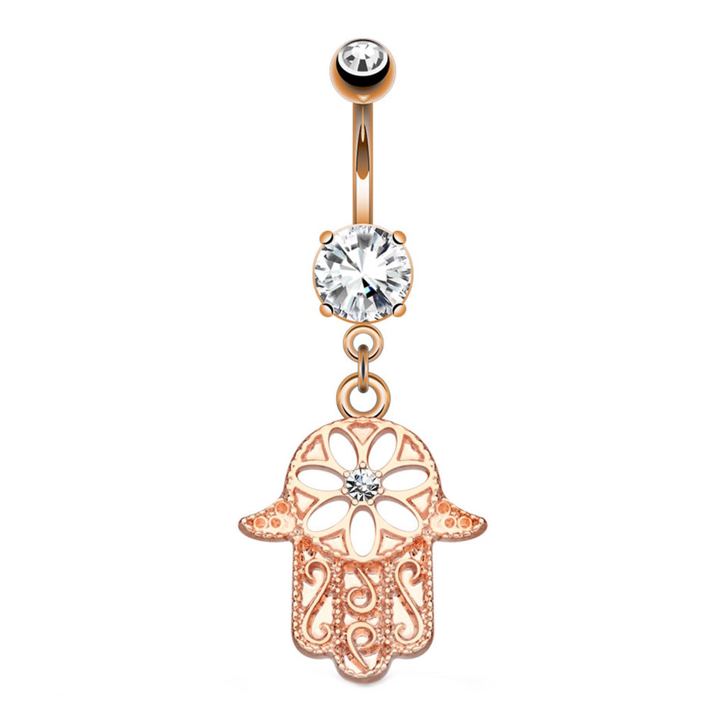 Hamsa Hand Dangle Belly Button Ring 14G 316L Surgical Steel