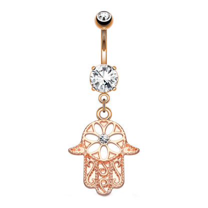 Hamsa Hand Dangle Belly Button Ring 14G 316L Surgical Steel