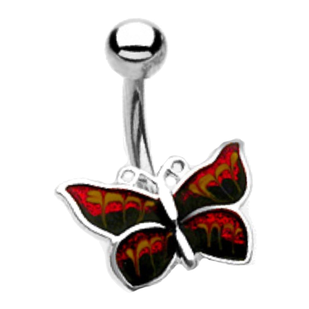 Orange Black Butterfly Belly Button Ring 14G 316L Surgical Steel Brass
