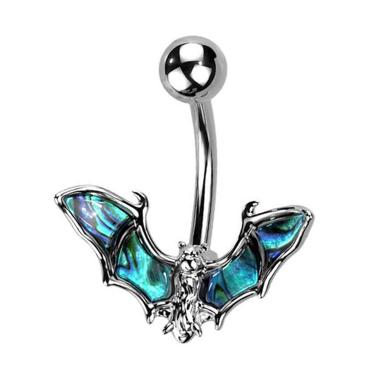 Gothic Bat Belly Button Ring 14G 316L Surgical Steel Abalone Wings