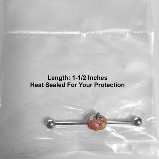 Glitter Pumpkin Industrial Barbell 14G 316L Surgical Steel
