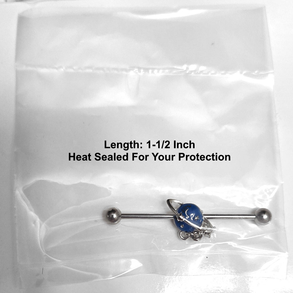 Blue Planet Star Dangle Industrial Barbell 14G 316L Surgical Steel