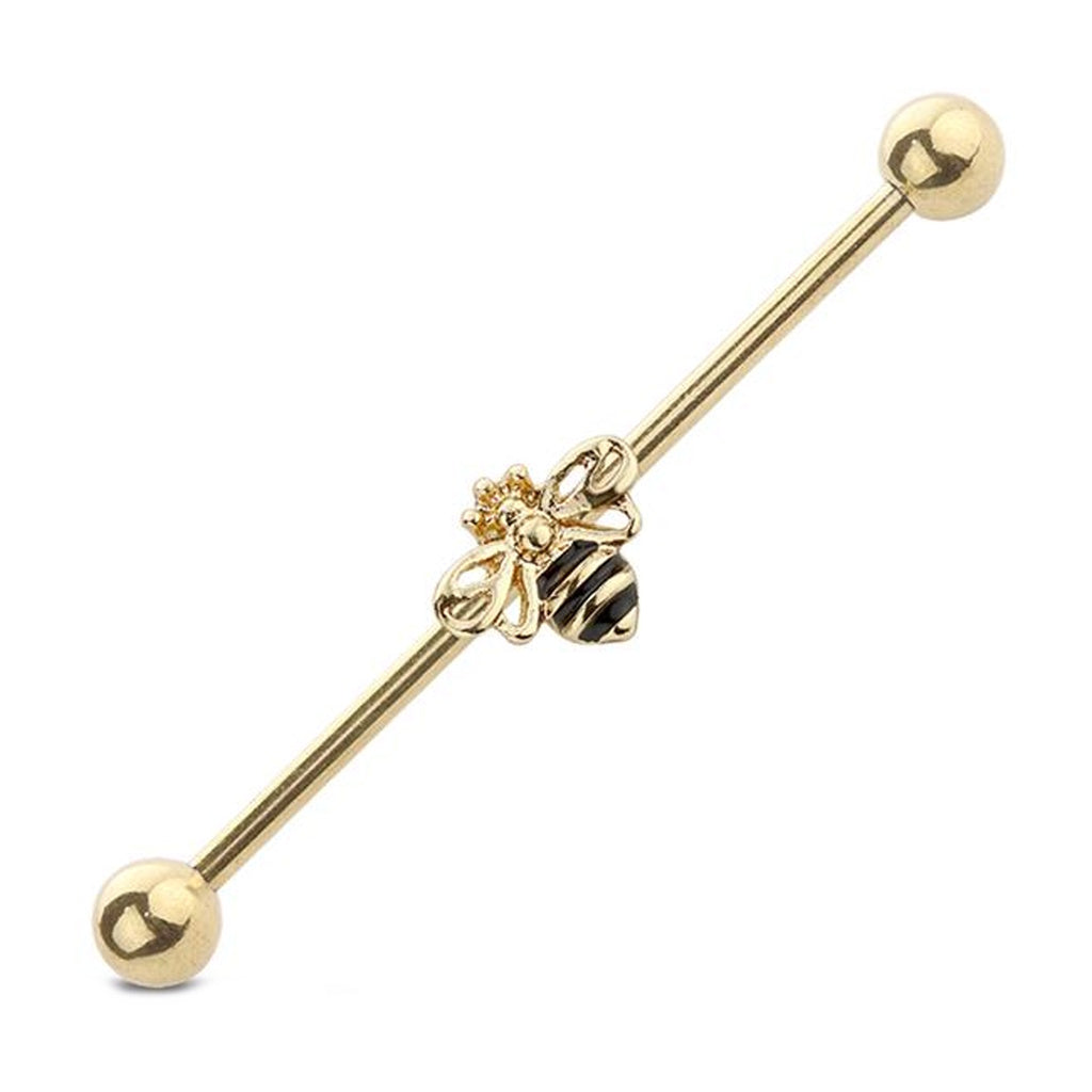 Bumblebee Charm Industrial Barbell 14G 316L Surgical Steel
