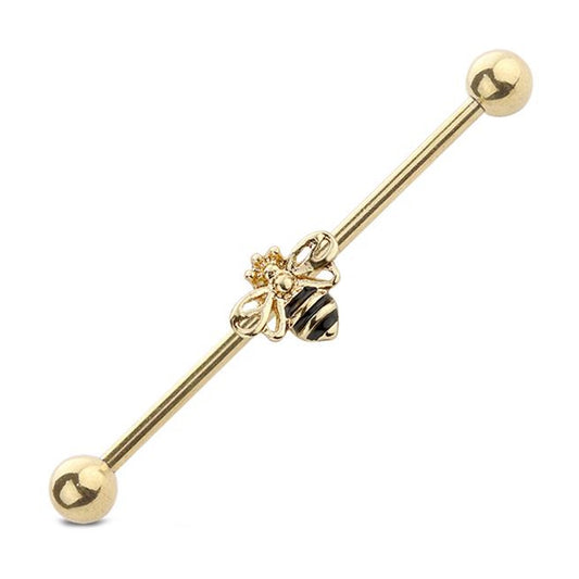 Bumblebee Charm Industrial Barbell 14G 316L Surgical Steel