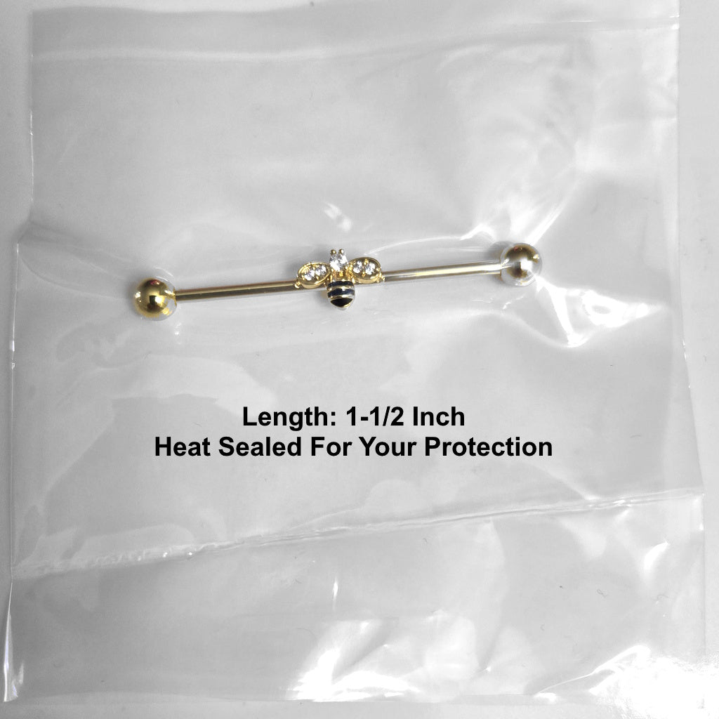 Bumblebee Charm Industrial Barbell 14G 316L Surgical Steel
