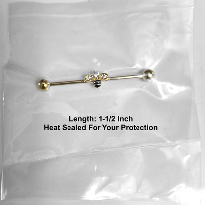 Bumblebee Charm Industrial Barbell 14G 316L Surgical Steel