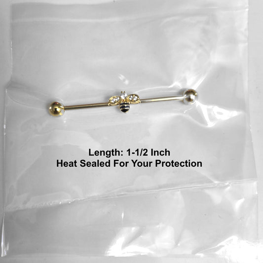 Bumblebee Charm Industrial Barbell 14G 316L Surgical Steel