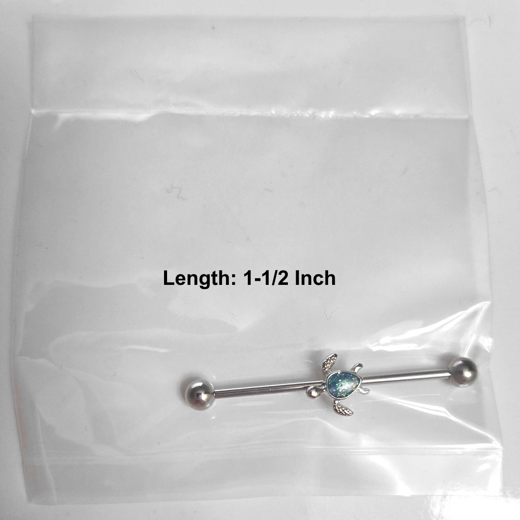 Sea Turtle Synthetic Opal Industrial Barbell 14G 316L Surgical Steel