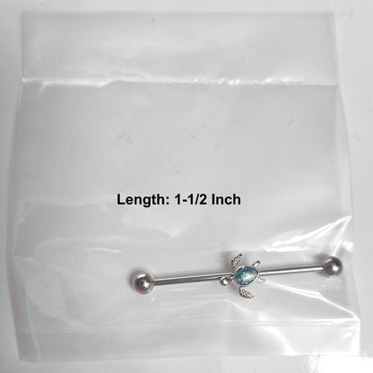 Sea Turtle Synthetic Opal Industrial Barbell 14G 316L Surgical Steel