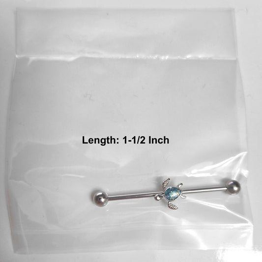 Sea Turtle Synthetic Opal Industrial Barbell 14G 316L Surgical Steel