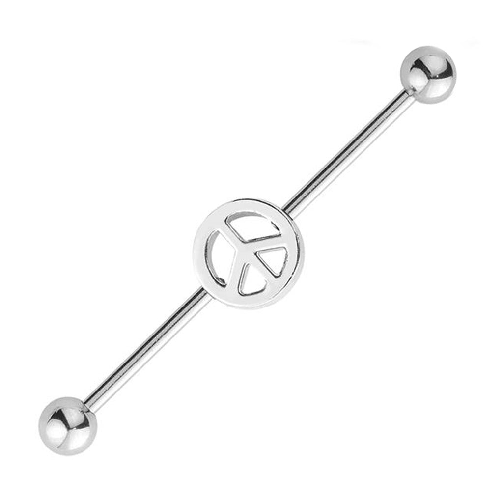Peace Sign Industrial Barbell 14G 316L Surgical Steel
