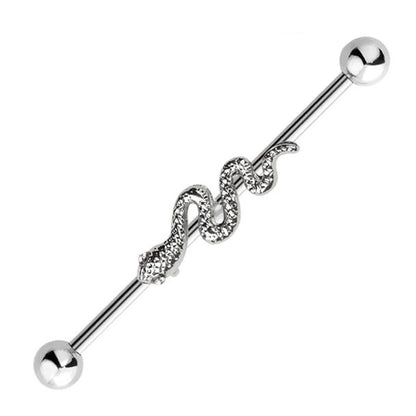Snake Industrial Barbell 14G 316L Surgical Steel Alloy Silver Green