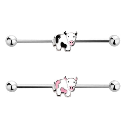 Cute Cow Industrial Barbell 14G 316L Surgical Steel
