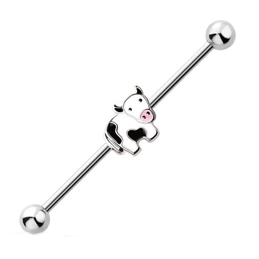 Cute Cow Industrial Barbell 14G 316L Surgical Steel