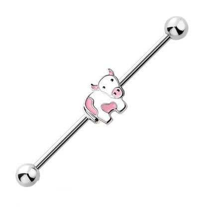 Cute Cow Industrial Barbell 14G 316L Surgical Steel