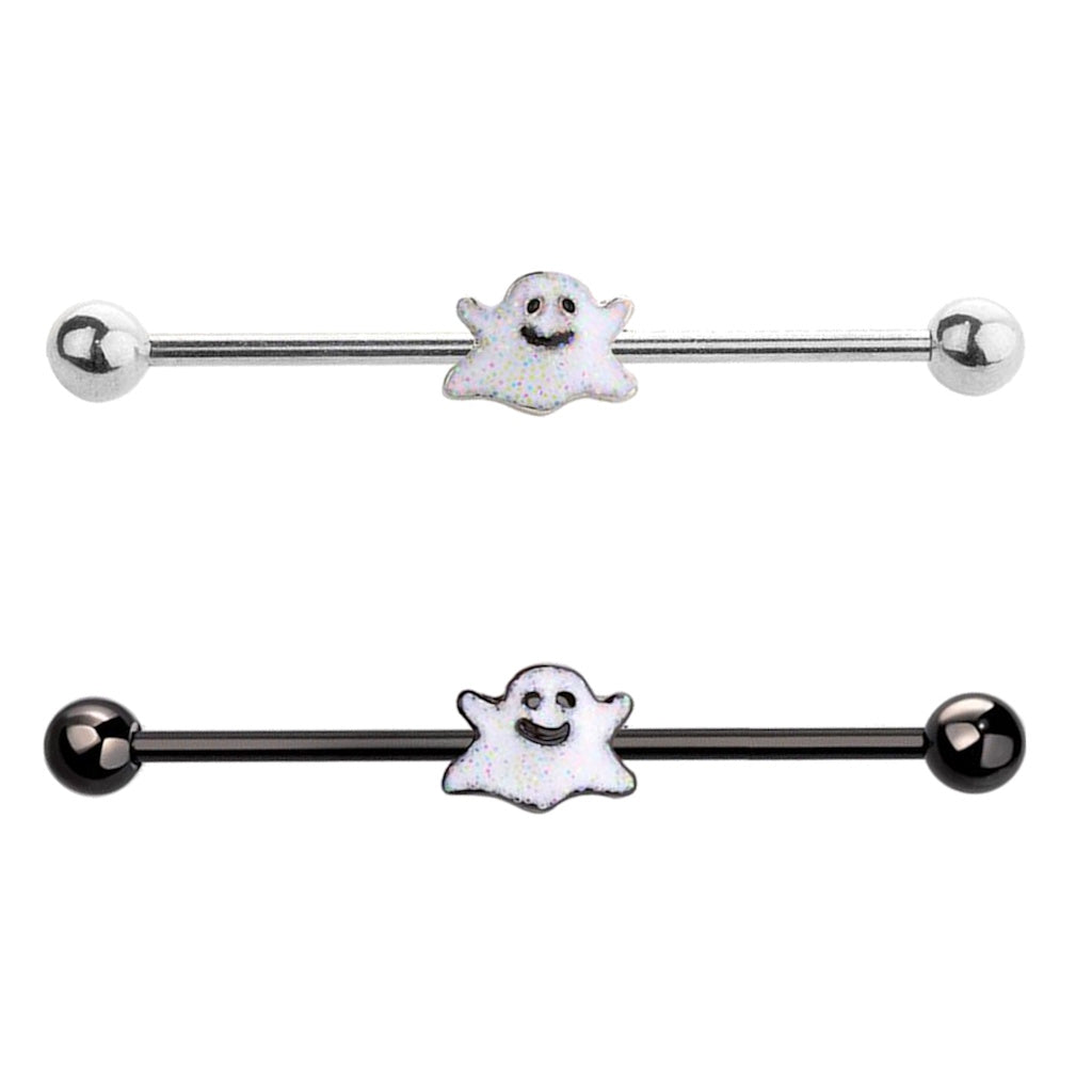 14 Gauge Ghost Industrial Bar In Steel Or Black Color - Great For Halloween