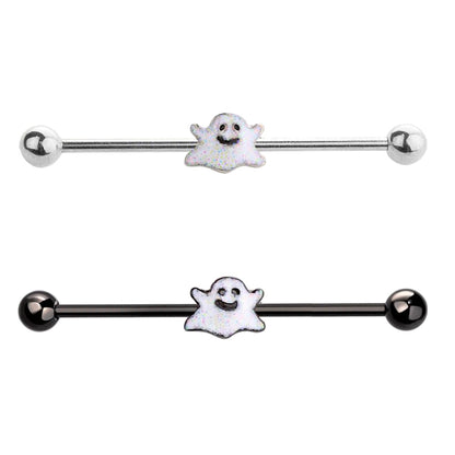14 Gauge Ghost Industrial Bar In Steel Or Black Color - Great For Halloween