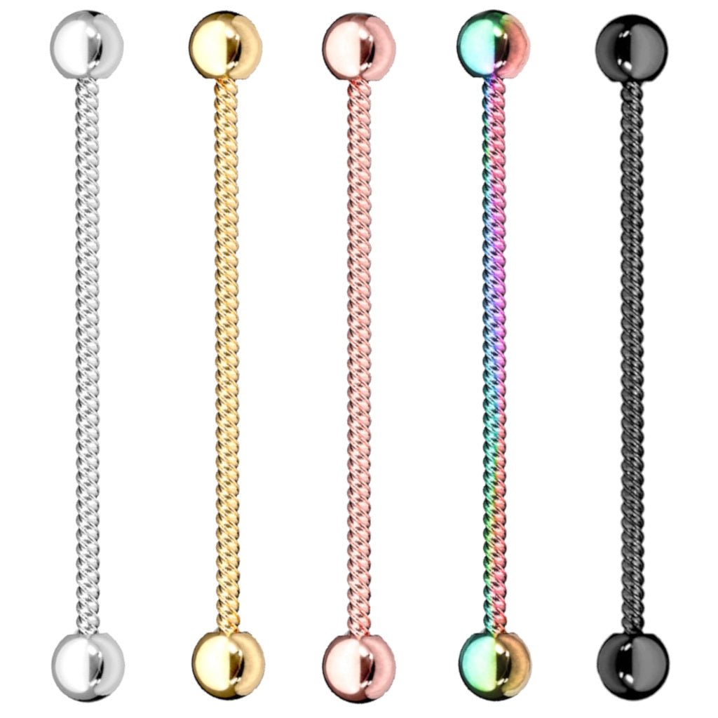 Twisted Rope Industrial Barbell 14G 316L Surgical Steel
