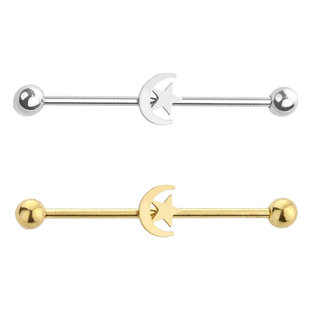 Moon & Star Industrial Barbell 14G 316L Surgical Steel