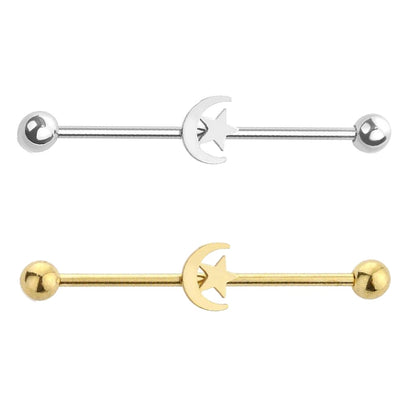 Moon & Star Industrial Barbell 14G 316L Surgical Steel