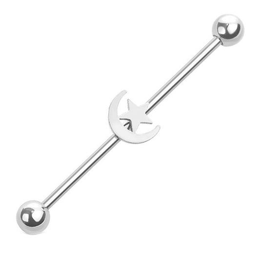 Moon & Star Industrial Barbell 14G 316L Surgical Steel