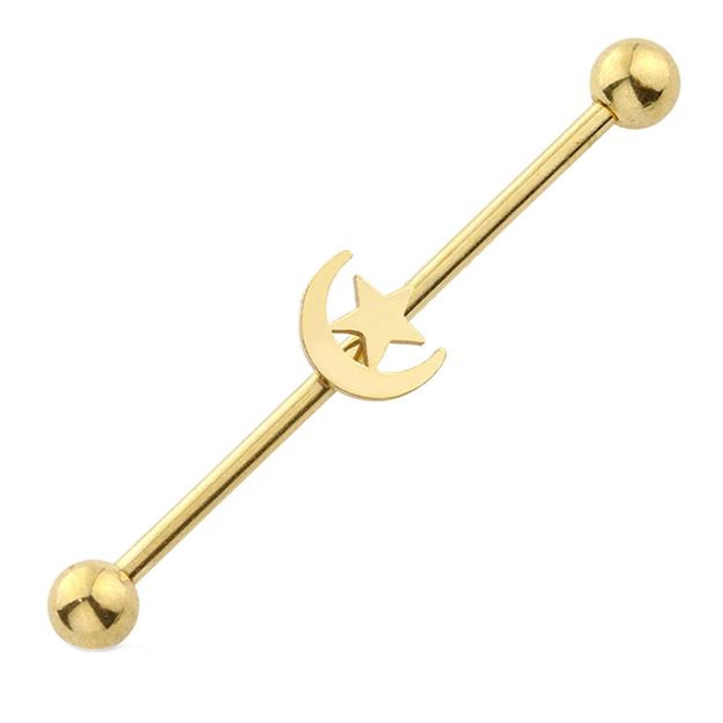 Moon & Star Industrial Barbell 14G 316L Surgical Steel
