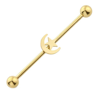 Moon & Star Industrial Barbell 14G 316L Surgical Steel