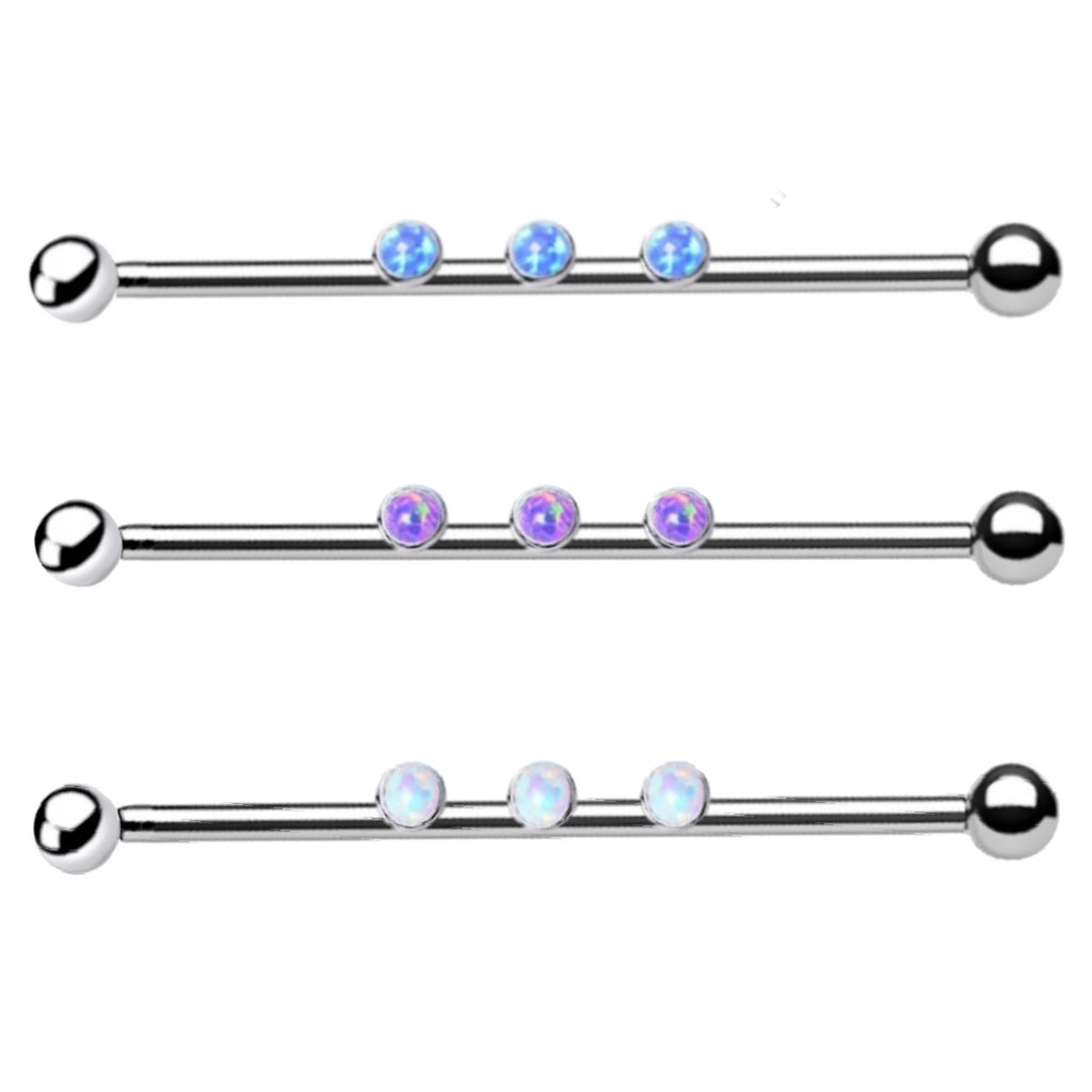 Triple Synthetic Opal Industrial Barbell 14G Internally Threaded 316L Surgical Steel