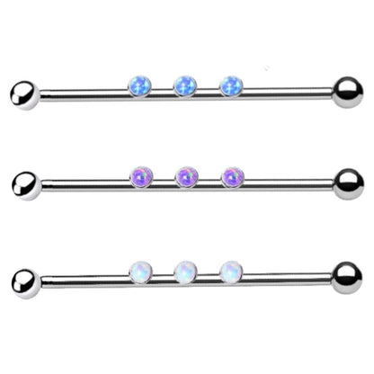 Triple Synthetic Opal Industrial Barbell 14G Internally Threaded 316L Surgical Steel