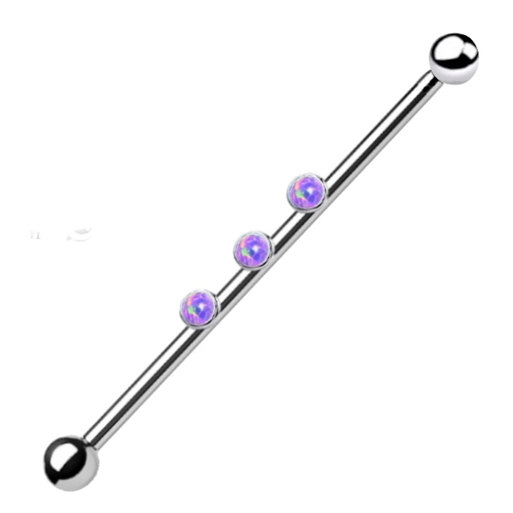 Triple Synthetic Opal Industrial Barbell 14G Internally Threaded 316L Surgical Steel