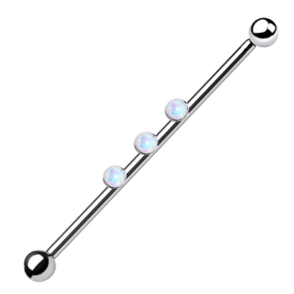 Triple Synthetic Opal Industrial Barbell 14G Internally Threaded 316L Surgical Steel