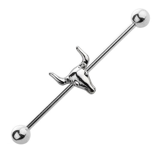 Bull Skull Industrial Barbell 14G 316L Surgical Steel Alloy