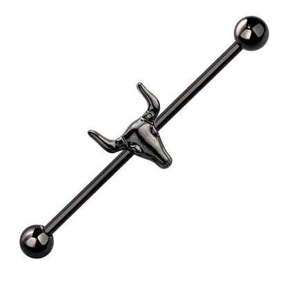 Bull Skull Industrial Barbell 14G 316L Surgical Steel Alloy