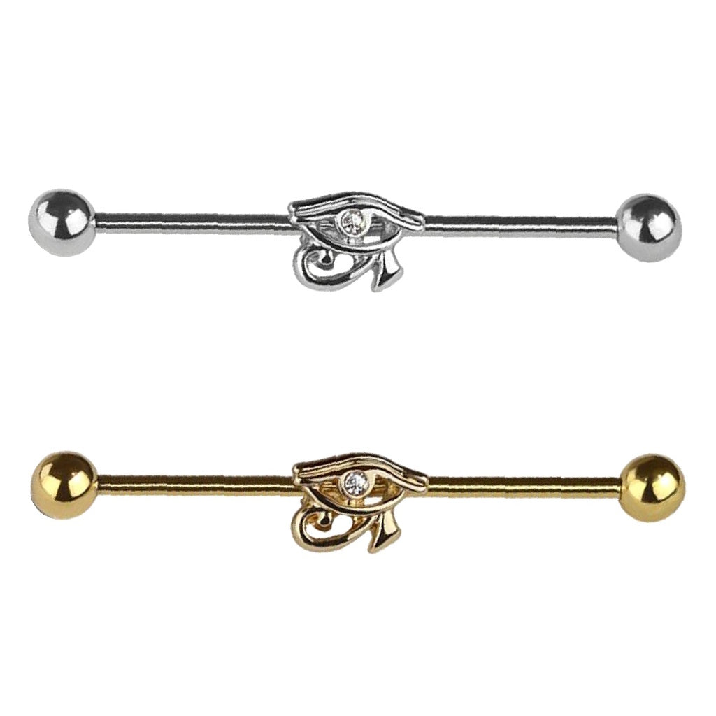 Eye of Horus Industrial Barbell 14G 316L Surgical Steel Brass