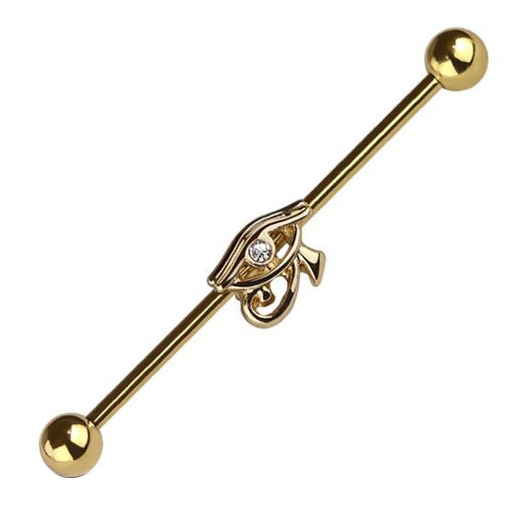 Eye of Horus Industrial Barbell 14G 316L Surgical Steel Brass