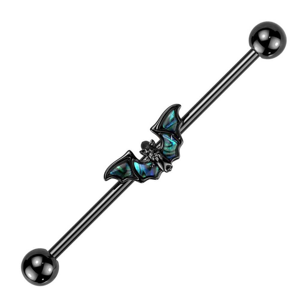Gothic Bat Industrial Barbell 14G 316L Surgical Steel Abalone Wings