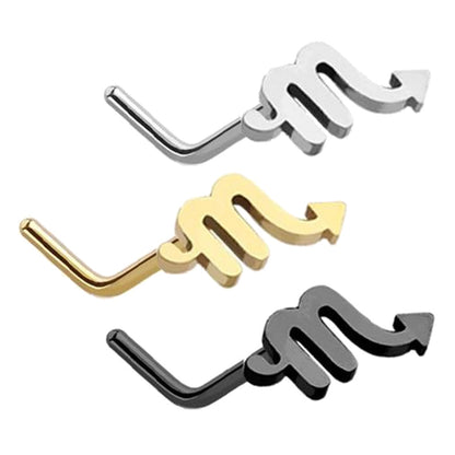 Scorpio Zodiac L Bend Nose Stud 20G 1/4" 316L Surgical Steel Nose Ring
