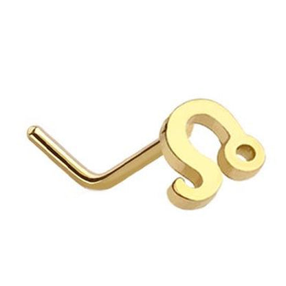 Leo Zodiac L Bend Nose Stud 20G 1/4" 316L Surgical Steel Nose Ring