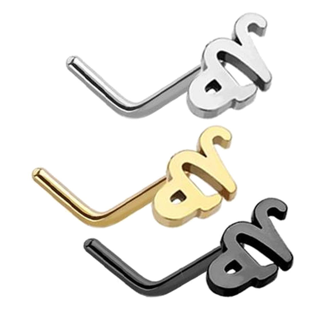 Capricorn Zodiac L Bend Nose Stud 20G 1/4" 316L Surgical Steel Nose Ring