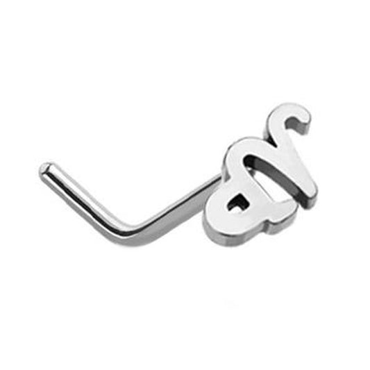 Capricorn Zodiac L Bend Nose Stud 20G 1/4" 316L Surgical Steel Nose Ring