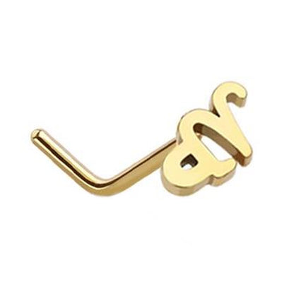 Capricorn Zodiac L Bend Nose Stud 20G 1/4" 316L Surgical Steel Nose Ring