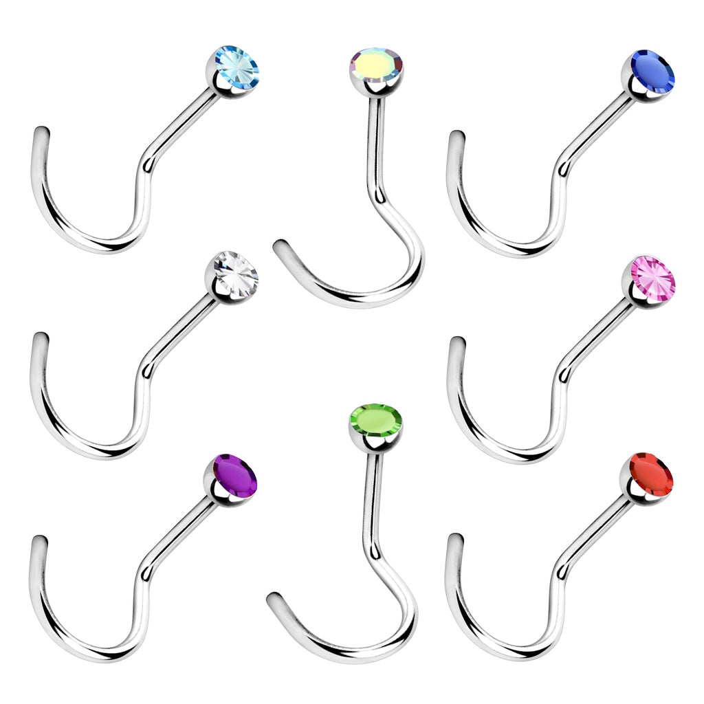 Multi Color Gem Nose Screw 20G 316L Surgical Steel