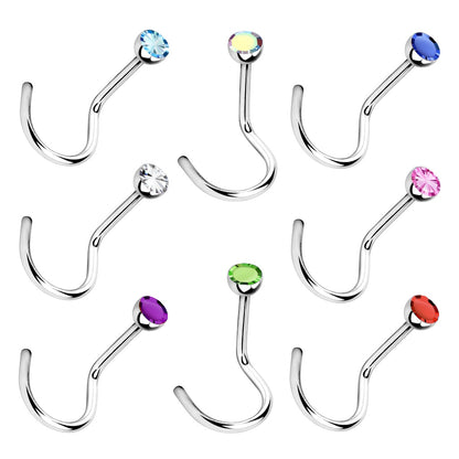 Multi Color Gem Nose Screw 20G 316L Surgical Steel