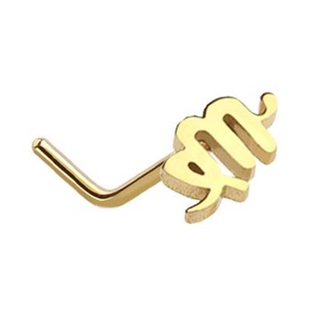 Virgo Zodiac L Bend Nose Stud 20G 1/4" 316L Surgical Steel Nose Ring