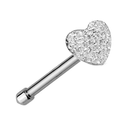 Hammered Textured Heart Nose Bone Stud 20G 1/4" Surgical Steel