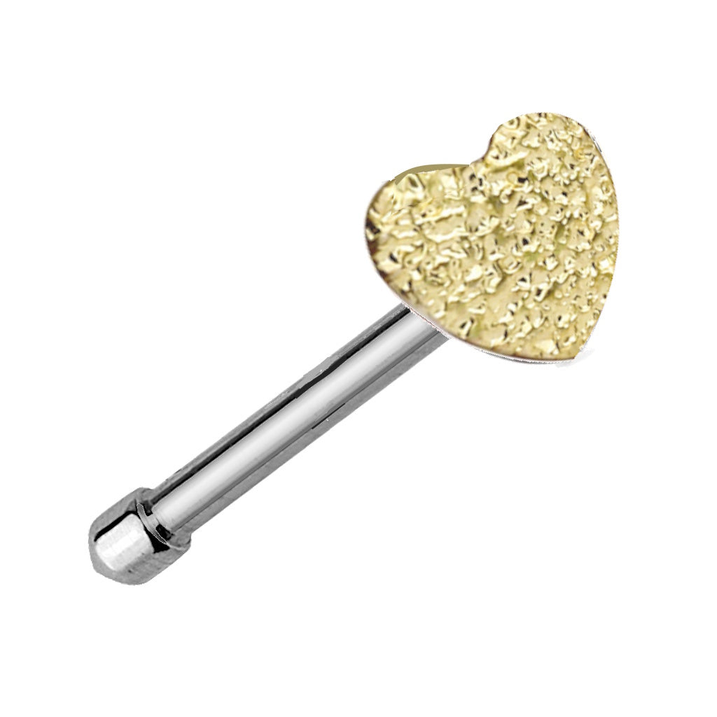 Hammered Textured Heart Nose Bone Stud 20G 1/4" Surgical Steel